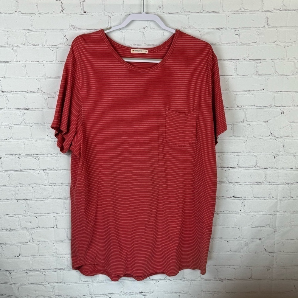 Marine Layer Men's Pocket T Shirt Red Stripe XL Short Sleeve